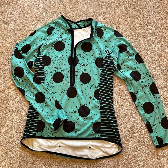 shebeest Tops Shebeest Greenblack Polka Dot Cycling Jersey Size L
